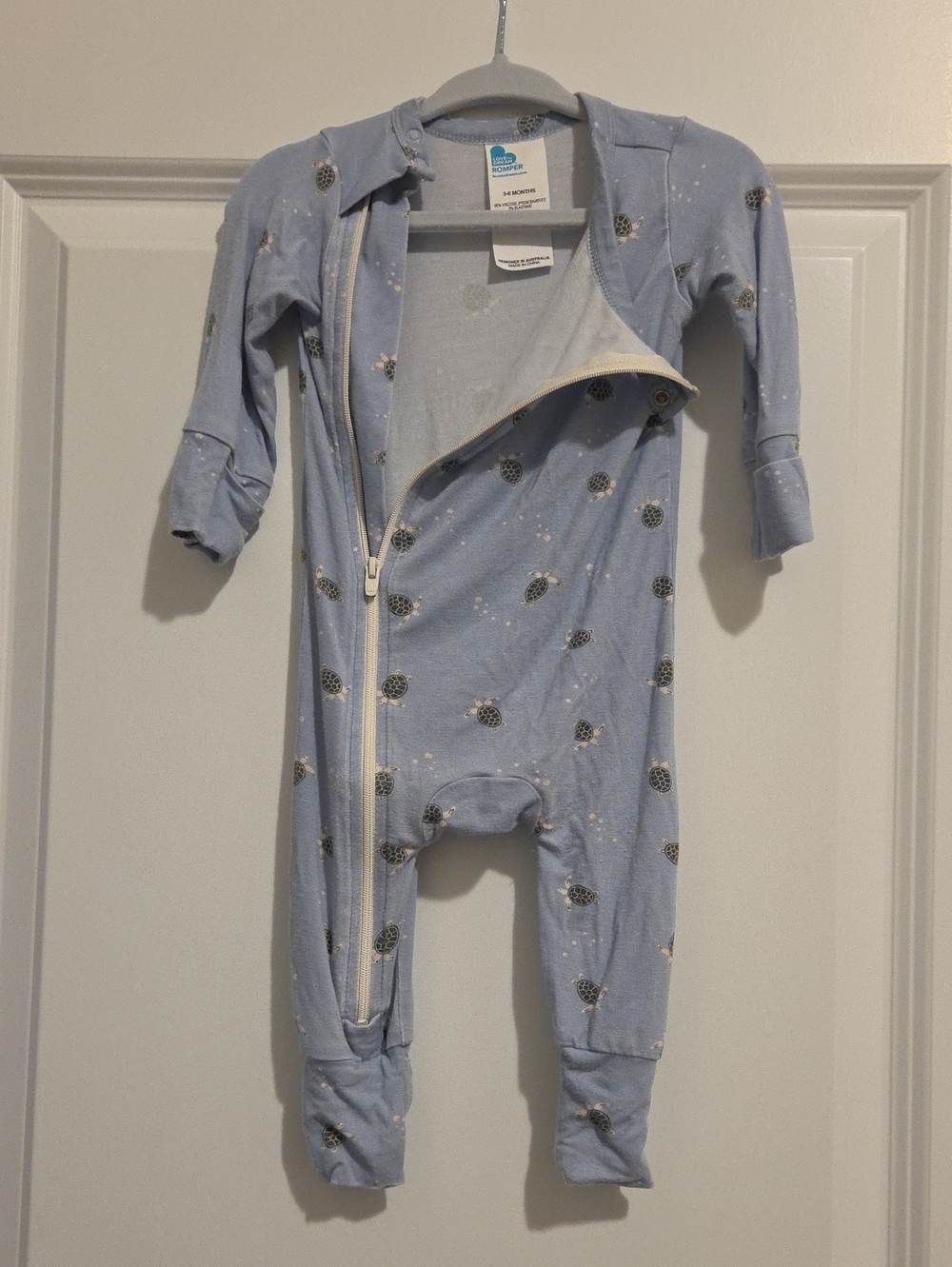 Light Blue Turtle-Print Zip Romper Love To Dream